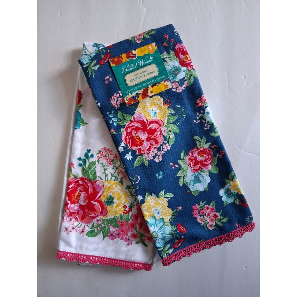Pioneer Woman Fancy Flourish Kitchen Towels 2 Pack Floral Cotton 16x28 New